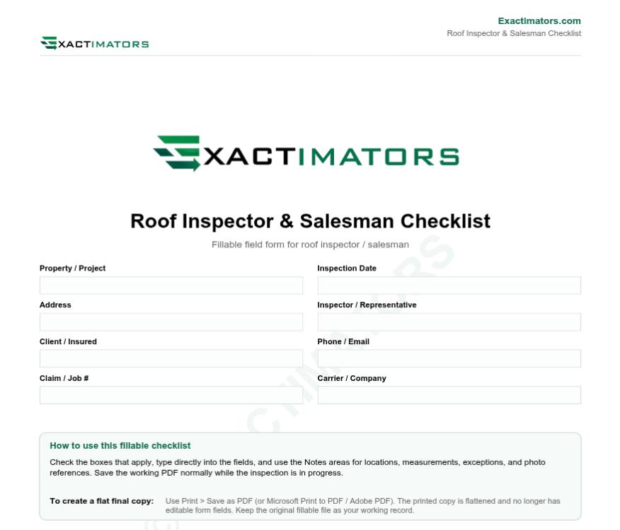 Roof Inspection Checklist For Contractor