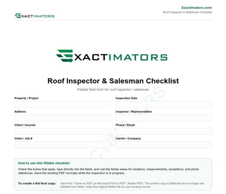 Roof Inspection Checklist For Contractor